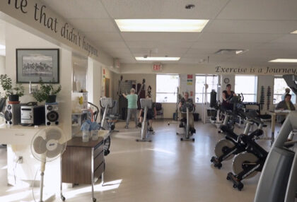 A room with exercise equipment at the Royal Jubilee Hospital.